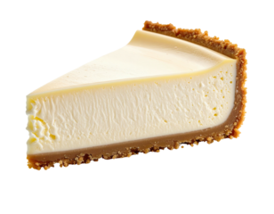 Creamy cheesecake slice with golden crust