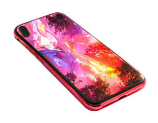 Pink phone case with abstract landscape design