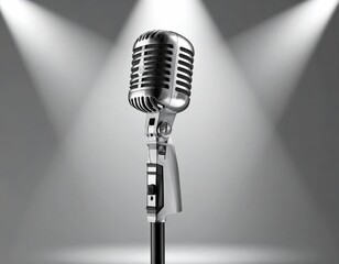 Vintage microphone on stage, spotlight