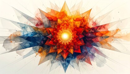 Abstract geometric design with vibrant colors and watercolor effects