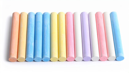Obraz premium colored chalks in a row isolated on white background