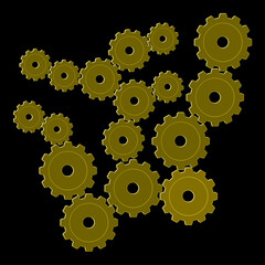 engrenages roues dentées en or, PNG fond transparent