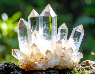 Cluster of clear quartz crystals