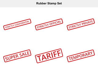 Red Rubber Stamp Set with Text, Confidential Official Private Sale Tariff Temporary
