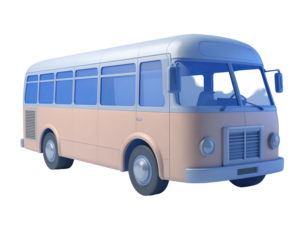 A vintage-style bus, light peach-beige, light-grey accents, and light-blue windows