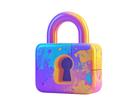 Colorful, abstract padlock with paint splatter effect