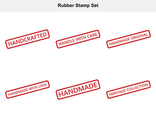 Set of Rectangular Red Rubber Stamps with Handmade, Handcrafted, and Care Messages