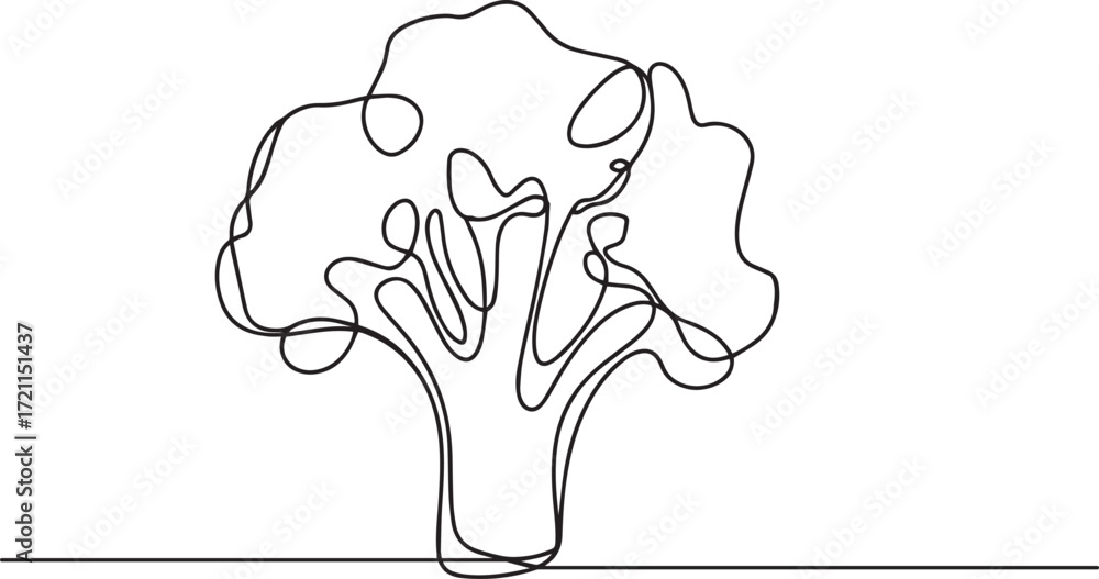 Poster continuous one line drawing of broccoli vegetable in minimalist abstract style