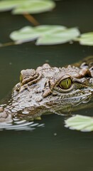 Obraz premium Crocodile Head Emerging From Water.