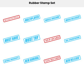 Rubber Stamp Set Isolated on White Background With Colorful Grunge Effect