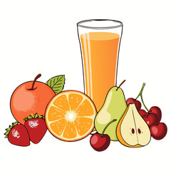 Fresh Juice Glass with Colorful Fruits - Vector Design