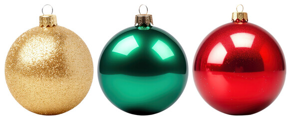 PNG Festive colorful Christmas ornaments displayed, element set on transparent background