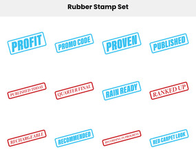 Rubber Stamp Set with Promotional Phrases on a White Background