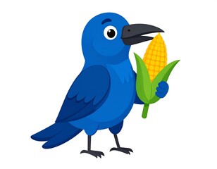 Naklejka premium Cute blue bird eating corn