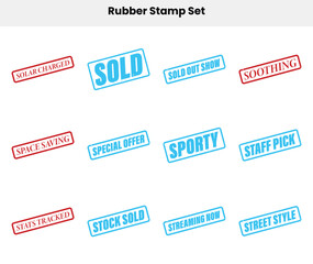 Rubber Stamps Set with Sold Out, Special Offer, Soothing Isolated on White Background