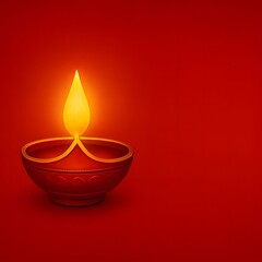 Traditional brass lamp shining on rangoli with rich crimson background