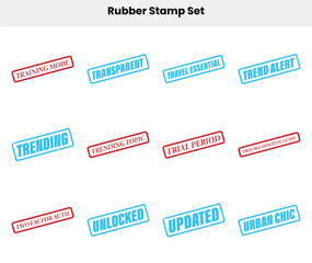 Fototapeta premium Twelve Rectangular Rubber Stamps with Various Phrases on White Background