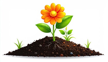 Vibrant orange flower in rich soil