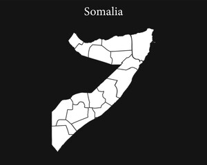 Somalia map regions white lines black background Vector
