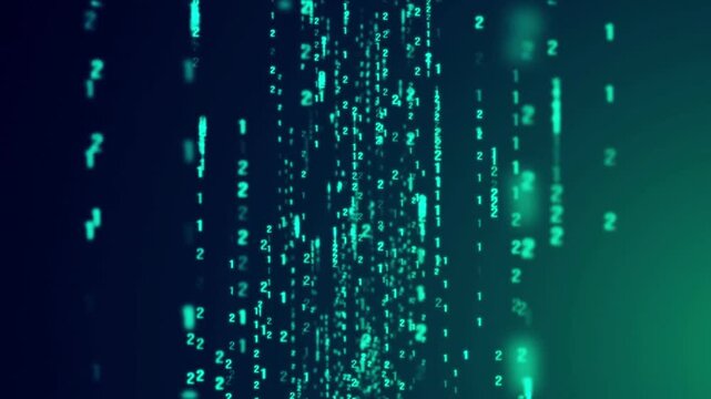 Digital background, binary code black and green background with digits moving on screen, Concept of digital age. Algorithm binary, data code,