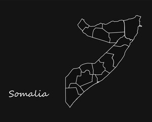Somalia map regions white lines dark background Vector 