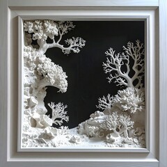 White sculpted landscape in frame