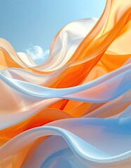 Flowing, vibrant fabrics against a sky