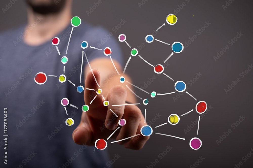 Aufkleber abstract image of a hand interacting with a colorful network. ideal for technology, connection, and 