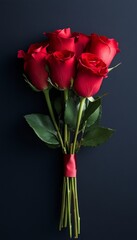 Elegant Red Roses Bouquet Tied with Silk Ribbon, A Perfect Gift for Love and Romance Celebrations