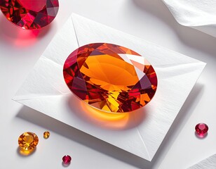 Radiant orange-red gemstone on white