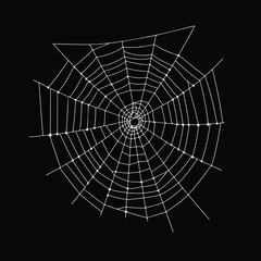 Obraz premium A spiderweb in white lines, forming irregular concentric circles on black
