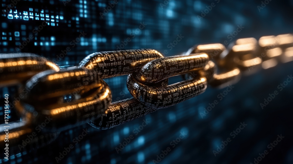 Poster digital chain of blocks representing technology and connectivity, showcasing futuristic design