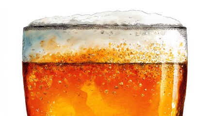 Watercolor Painting of Golden Lager Beer in a Pint Glass