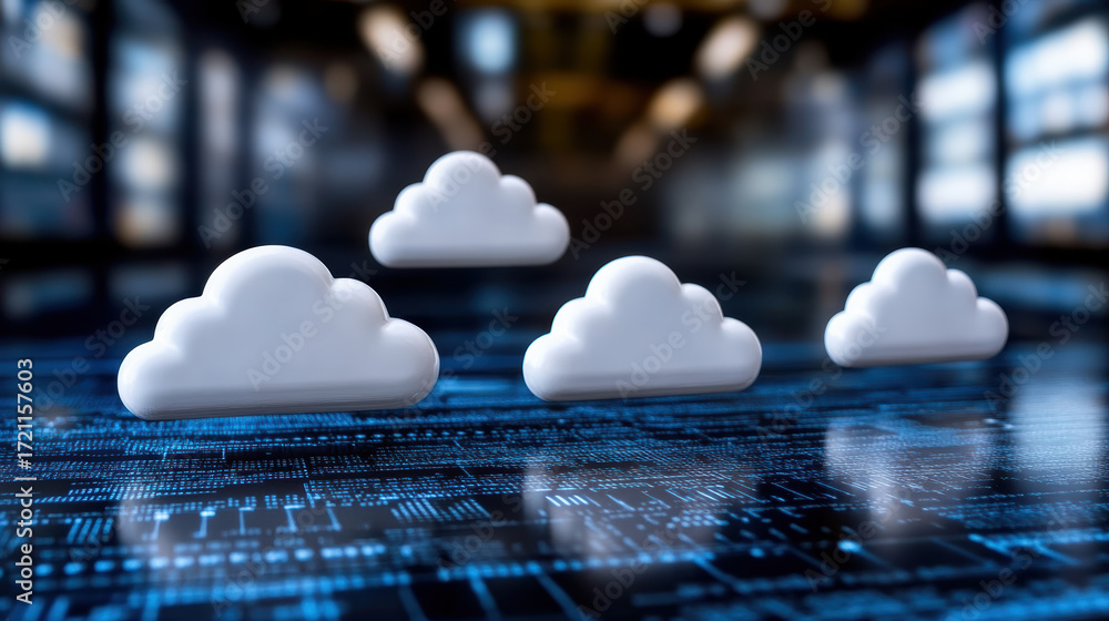 Leinwandbilder cloud computing interface with virtual clouds on digital background