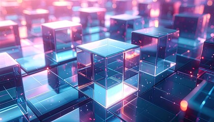 Abstract geometric pattern of glowing cubes