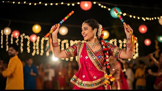Vibrant Raas Garba Dance Celebration: A Lively Indian Cultural Tradition Performance