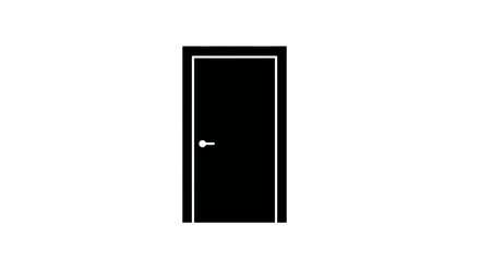 Modern closed black interior door with silver handle isolated minimalist graphic element