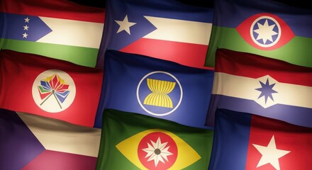 Multitude of flags representing different nations and organizations signifying global unity and