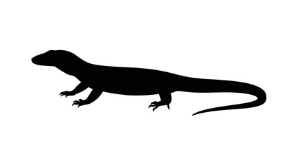 Black silhouette of a monitor lizard reptile in profile view detailed skin texture realistic wild animal