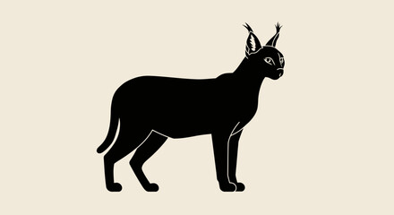 Silhouette of a black caracal standing proudly with tufted ears detailed wildlife art