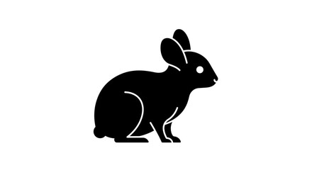 Simple silhouette of a black rabbit sitting upright with ears perked lively and cute barnyard animal