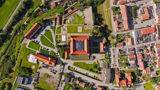 Drone top down of Gniew castle fortress symbolizing NATO east flank resilience