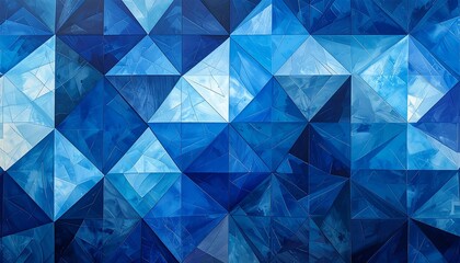 Abstract geometric pattern of interlocking triangles in shades of blue