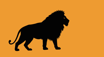 Majestic lion silhouette against orange background powerful symbol of strength and courage