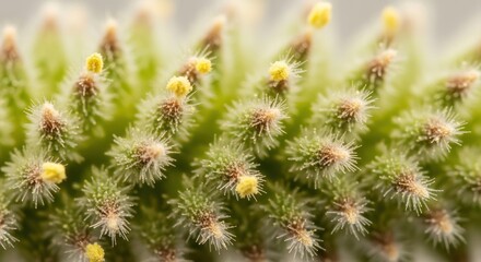 Detailed Exploration of a Green Plant Structure with Distinct Yellow Tipped Protuberances