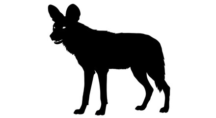 Silhouette of an african wild dog standing alert against a plain background a captivating wild animal profile