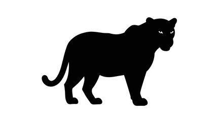 Silhouette of a majestic black panther standing powerfully alert with glowing eyes and flowing tail © Hridoy