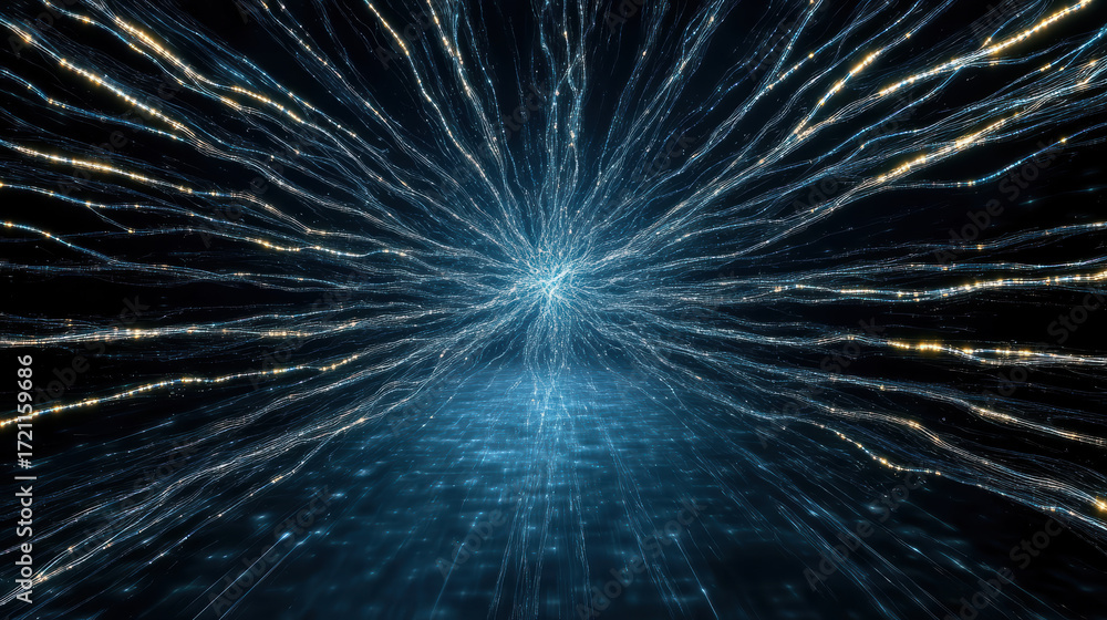 Aufkleber dynamic visualizations radiate from central point, creating energetic atmosphere
