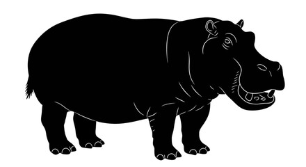 Silhouetted hippopotamus standing profile majestic african wildlife animal art © Hridoy