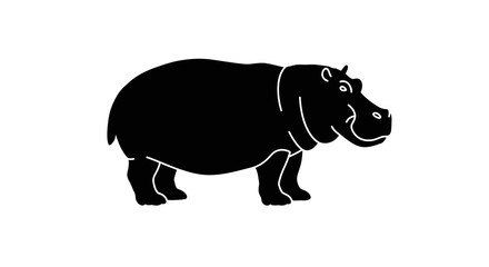 Majestic silhouette of a hippopotamus standing proudly full body side profile